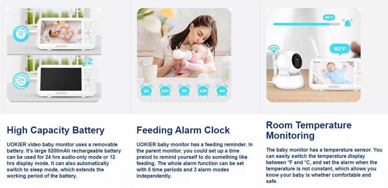 Cámara + Monitoreo Baby sin WIFI, control de temperatura, musical