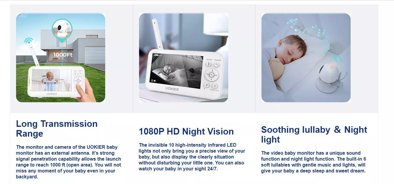 Cámara + Monitoreo Baby sin WIFI, control de temperatura, musical