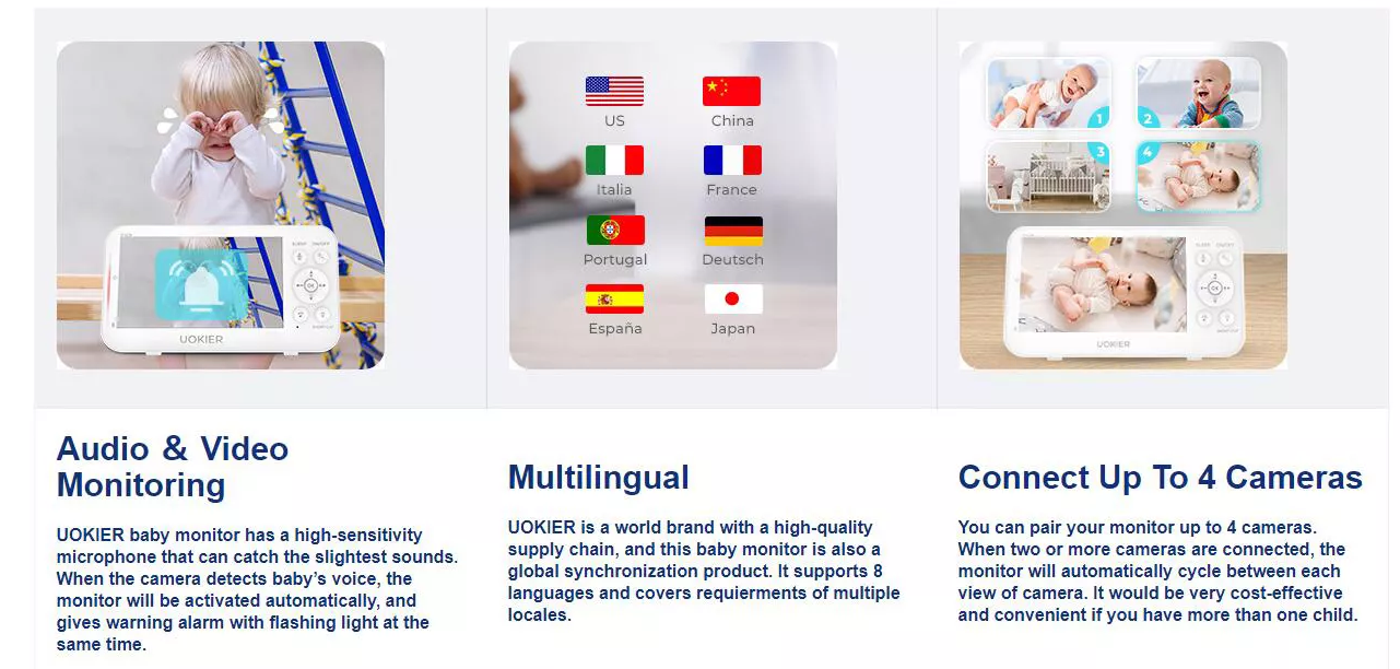 Cámara + Monitoreo Baby sin WIFI, control de temperatura, musical