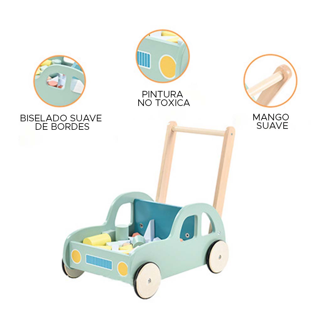 ANDADOR DE MADERA CON BLOQUES PARA BEBES DE CARRITO