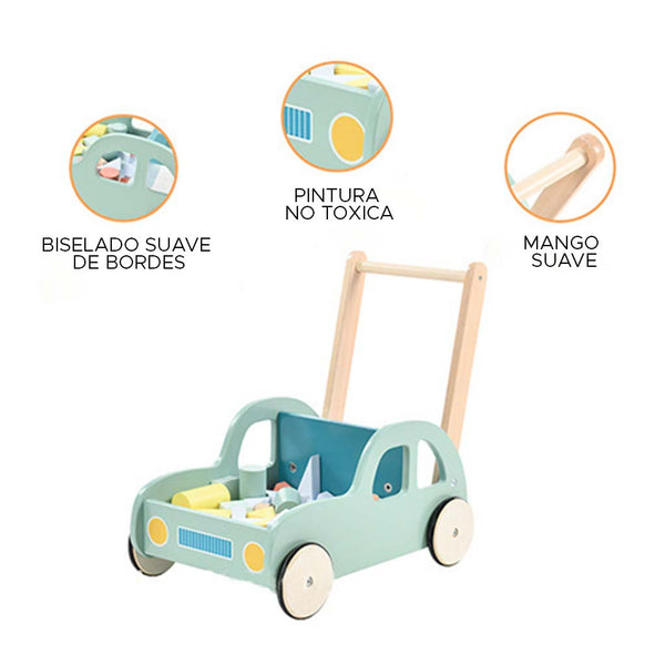 ANDADOR DE MADERA CON BLOQUES PARA BEBES DE CARRITO