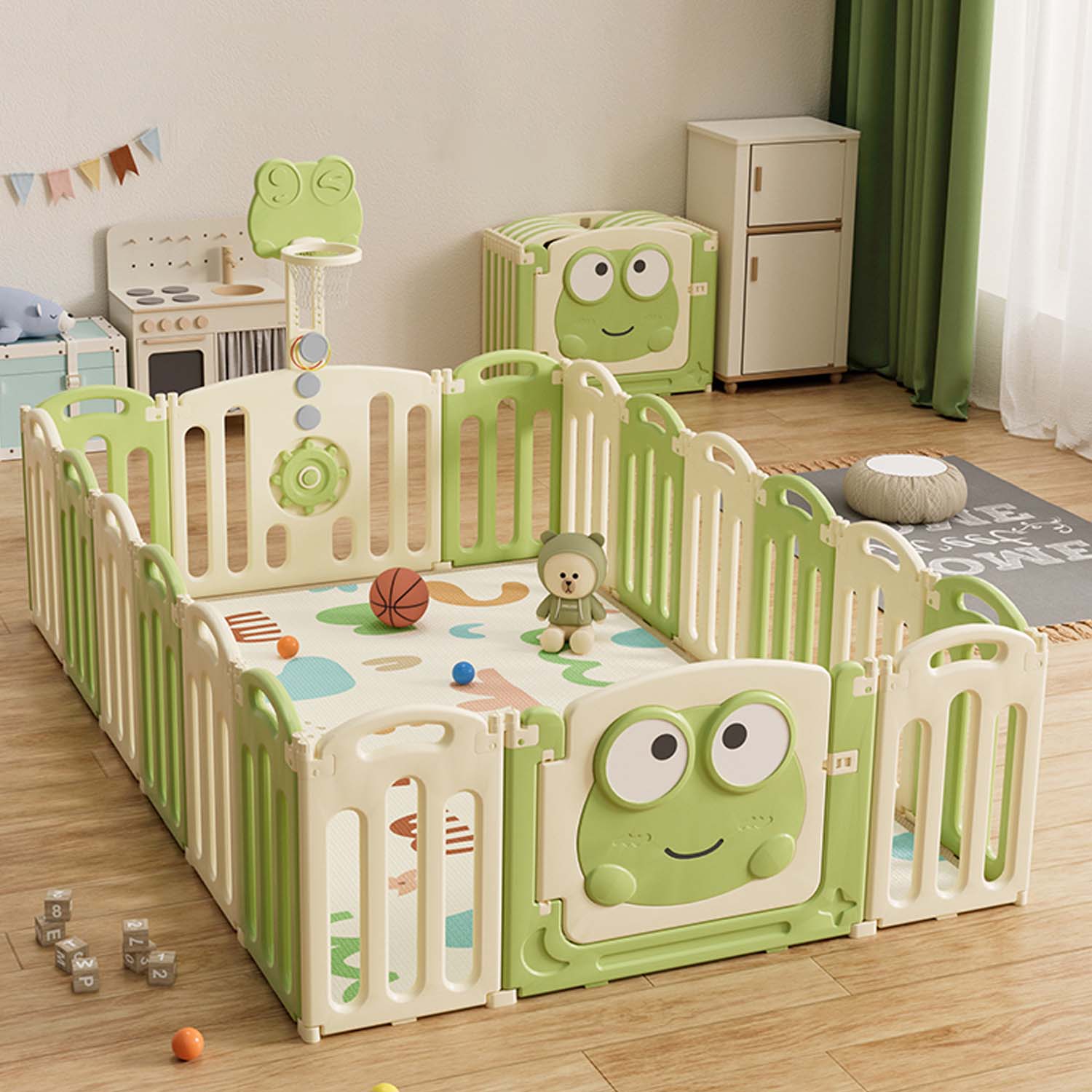 CORRAL PARA BEBES Y NIÑOS PLEGABLE DE SAPITO + ALFOMBRA DE REGALO