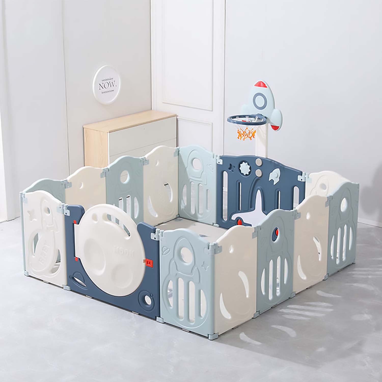 CORRAL PARA BEBES Y NIÑOS PLEGABLE DE SPACE + ALFOMBRA DE REGALO
