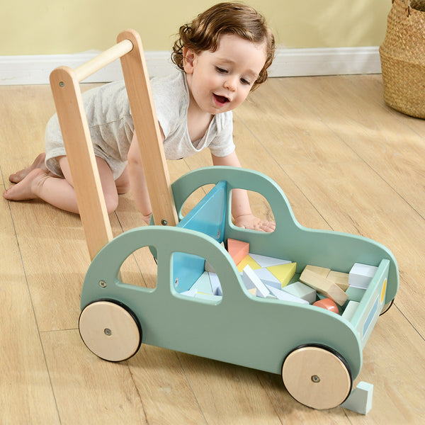 ANDADOR DE MADERA CON BLOQUES PARA BEBES DE CARRITO