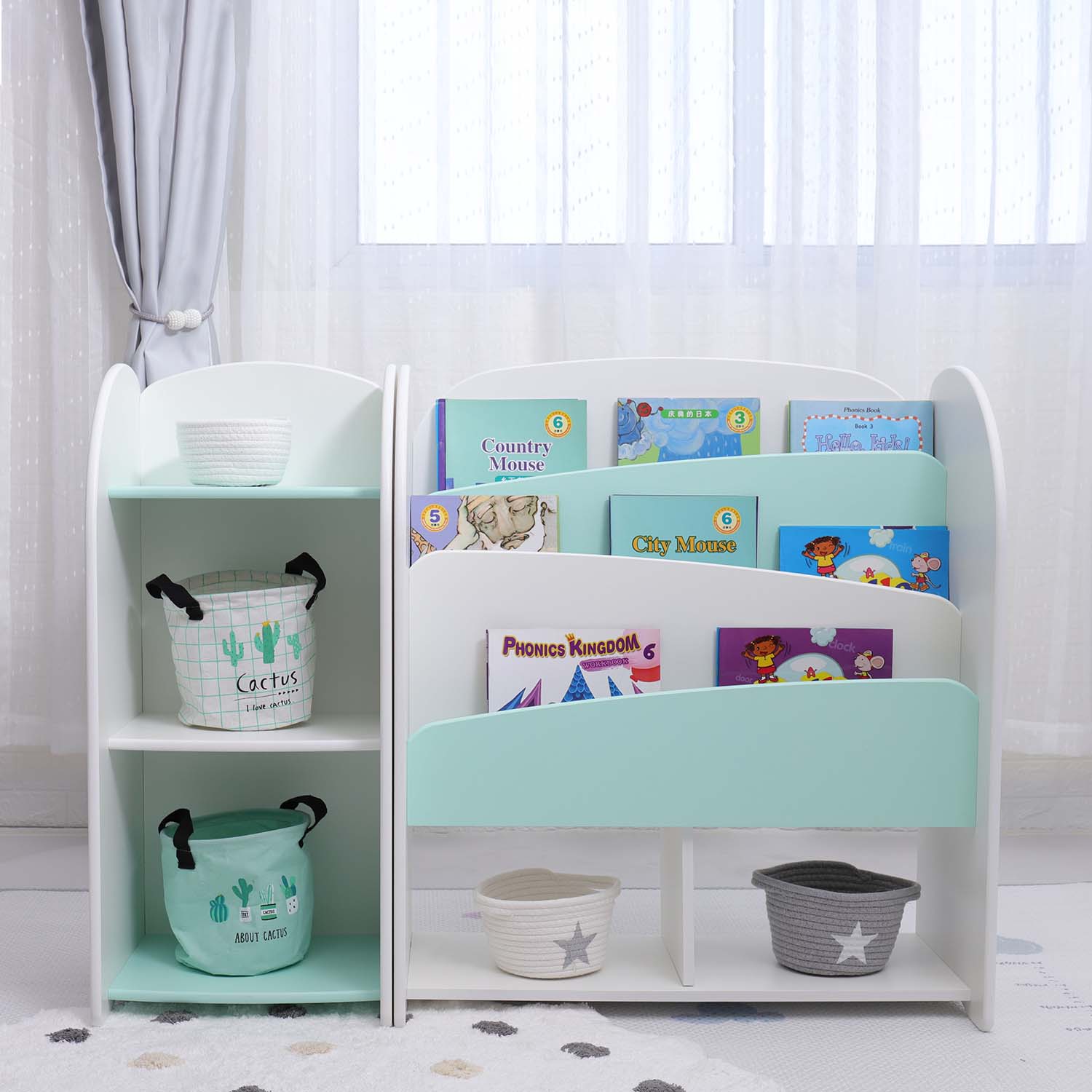 LIBRERO + GABINETE PARA ALMACENAMIENTO DE NIÑOS MONTESSORI ACQUA