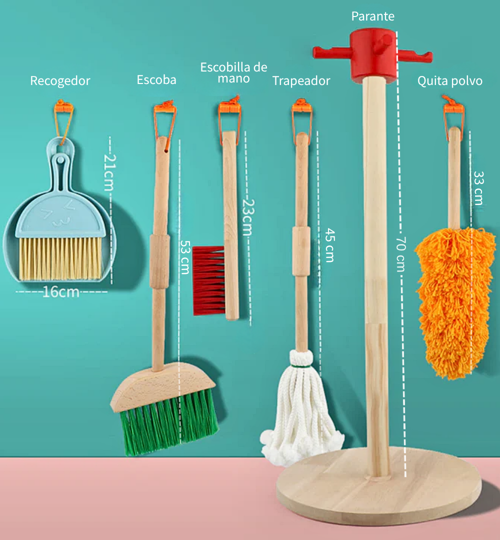 JUEGO DE LIMPIEZA DE MADERA PARA NIÑOS MONTESSORI