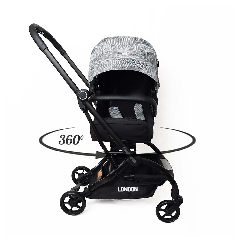 Coche London plegable rotación de 360º PREMIUM Gris
