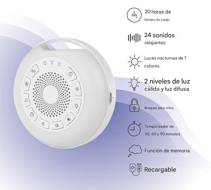 MAQUINA PORTATIL DE RUIDO BLANCO LUMI 26 SONIDOS