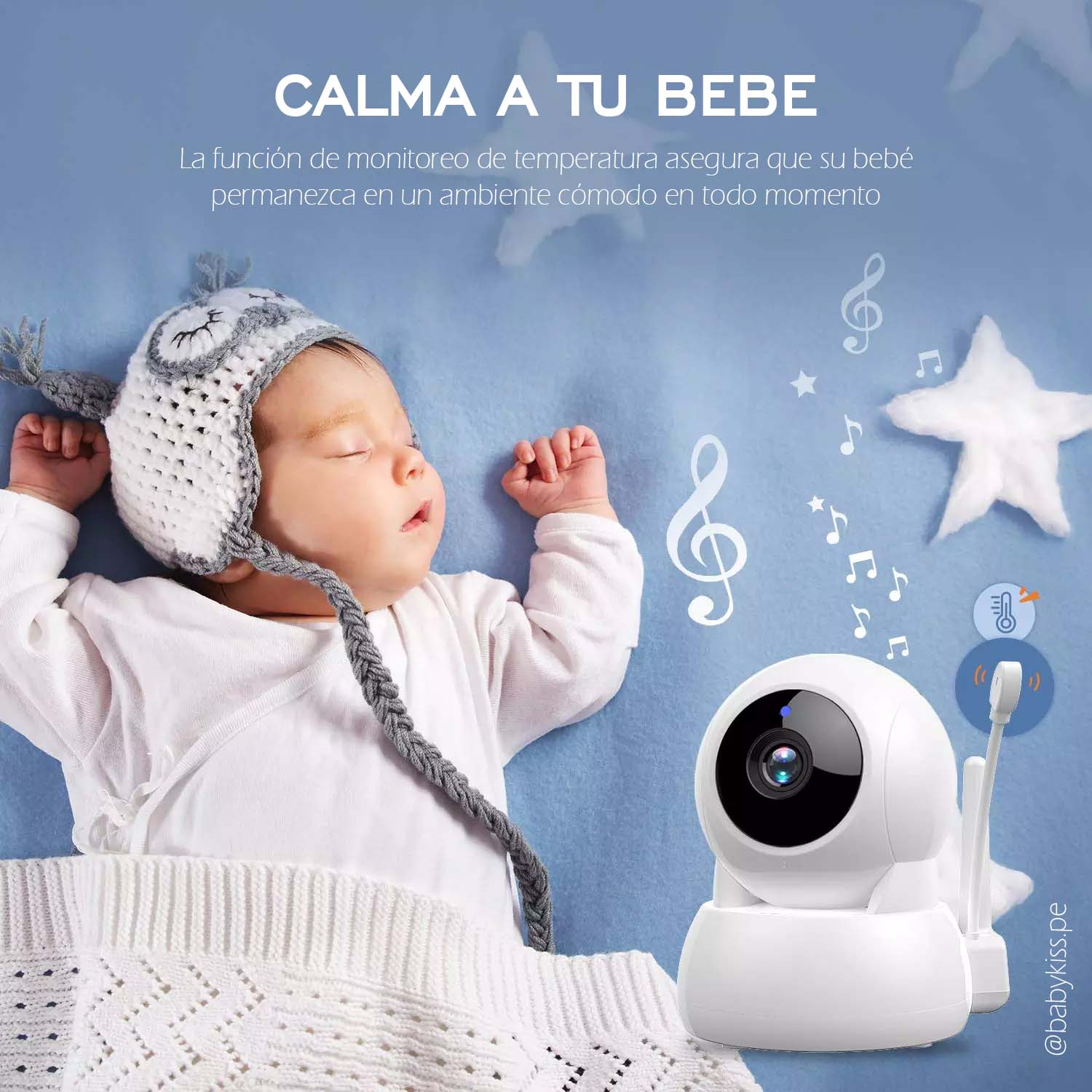 Cámara + Monitoreo Baby sin WIFI, control de temperatura, musical – Babykiss